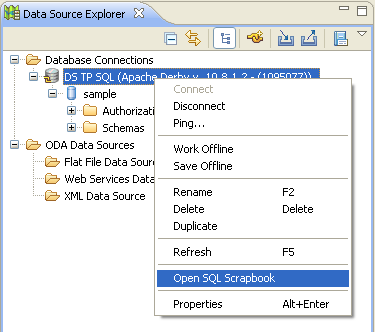 Ouverture de la vue SQL Scrapbook